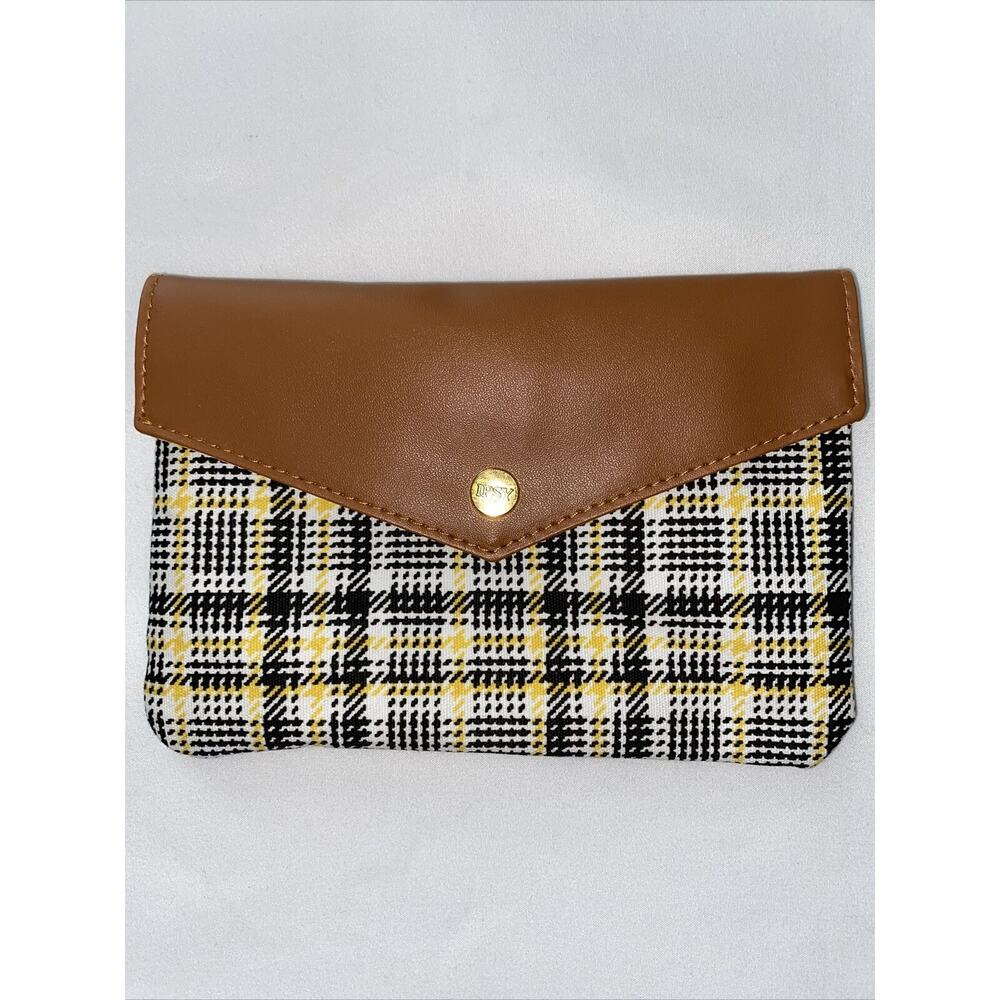IPSY September 2021 Glam Bag Plaid Brown Yellow Snap Closure